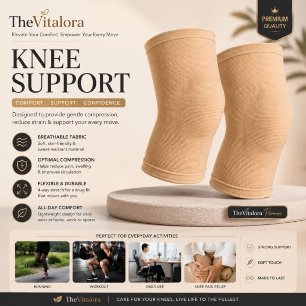 TheVitalora Knee Support Sleeve Pair for Compression, Knee Stability and Daily Support.