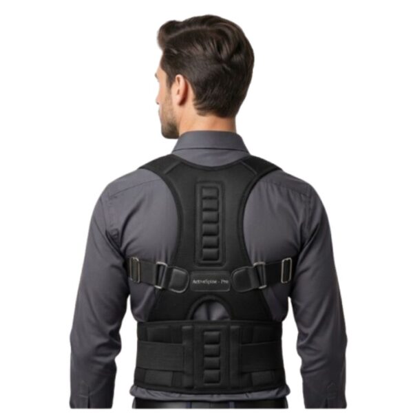 Premium posture corrector belt for back pain relief with 12-point magnetic therapy and adjustable straps.