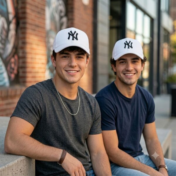 White Embroidered Baseball Cap with Adjustable Strap for Men and Women